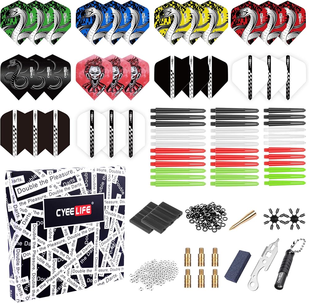 CyeeLife 180 Piece Darts Custom Fit Pack Set with Shafts Flights O-Rings