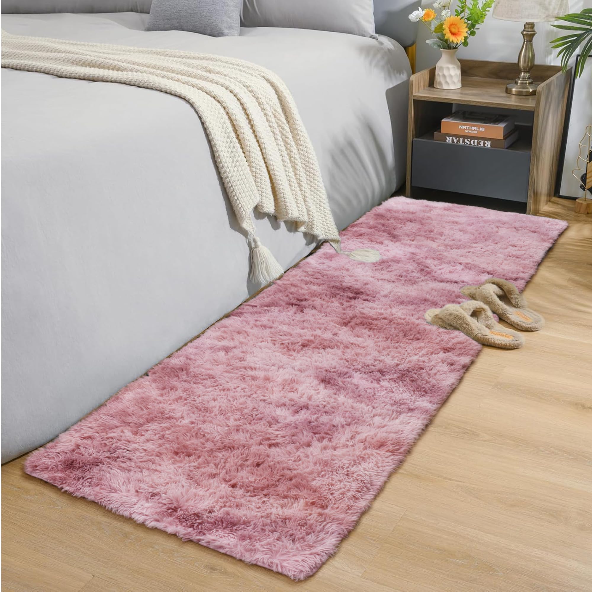 Oxford Homeware Rugs Living Room – Tie-Dye Pink Lilac Area Rugs for Bedroom, Hallway Runner 60x220 cm Anti Slip – Modern Super Soft Plush Carpets Fluffy Shaggy Non Shedding Bedside Rug
