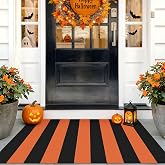 IOHOUZE Fall Striped Outdoor Door Mat 27.5x43, Washable, Orange Black