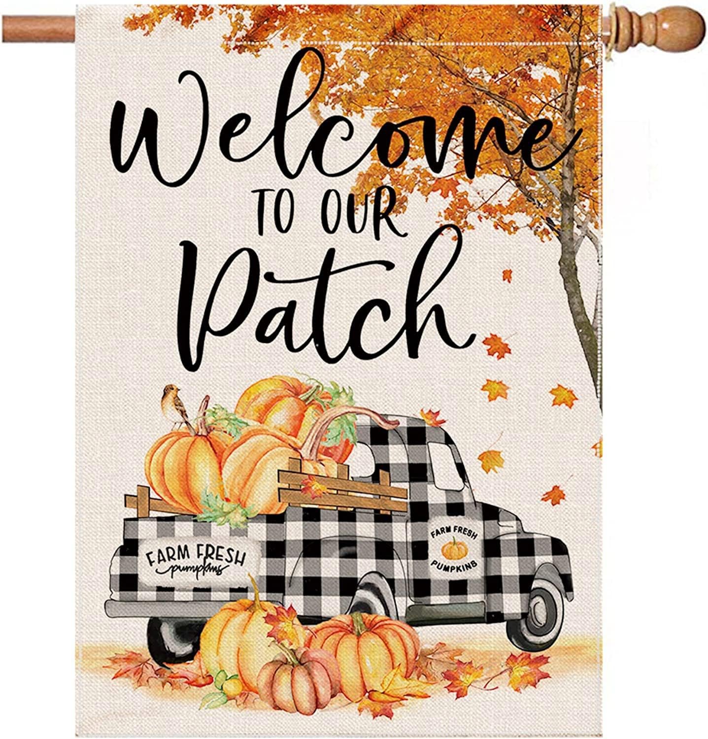 Flags - pinata Fall Garden Flag 28 X 40 Double Sided Pumpkin Hello Fall Outdoor Decor Truck Yard House Flag Burlap Large Garden Flags Autumn Thanksgiving Halloween Farmhouse Fall Decor