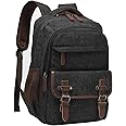 LUNLOPIK Canvas Laptop Backpack with USB Charging Port, Vintage Daypack for Men Women, Black Travel Work Rucksack College Computer Bag Bookbag Fits 15.6 Inch Lapop, Black