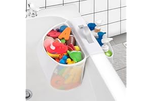 AUSTION Saddle shape 2 Compartments Bath Toy Organizer, Easy Access for Children, Wide Opening Bath Toy Holder for Drying Toys and Storage, Mesh Shower Toy Holder and Bath Tub Toy Storage Organizer for Tub.