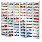 Arkiya 72 Slots Toy Car Storage Display Shelf | Model Car Display Case for 1/64 Scale Toy Cars, Wall Mount Organizer Rack for Diecast Models - White