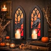 Gothic Wall Candle Sconces Set of 2, Cathedral Window Wall Mounted Candle Holders, Dark Academia Spooky Wall Decor Shelf for Taper & Pillar Candles