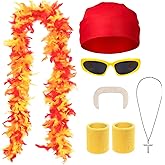 EQVYG 6PCS Halloween Wrestler Costume Accessories Adult Bandana Feather Boa Mustache Glasses Bracers Necklace Mens Cosplay
