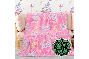BORORO Glow in The Dark Princess Blanket for Girls - Princess Castle Gifts Toys for Girls 3-12 Years Old Pink Throw Blanket for Couch Bed Room Decor, Soft Plush Bedding for Kids Toddlers 50x60inches