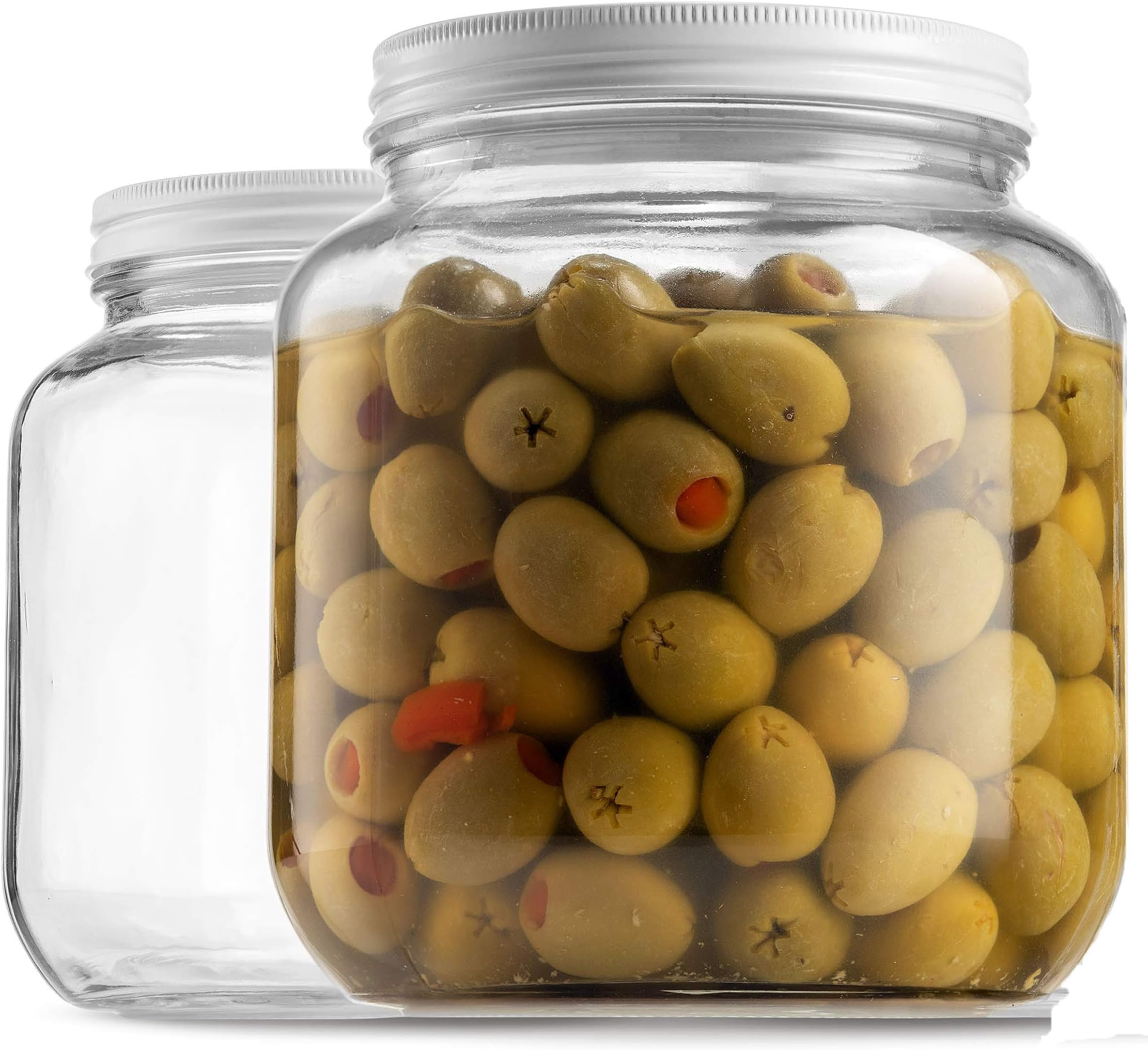 Half Gallon Glass Mason Jar (64 Oz) Wide Mouth with Metal Airtight Lid, USDA Approved BPA-Free Dishwasher Safe Canning Jar for Fermenting, Sun Tea, Kombucha, Dry Food Storage, Clear (2 Pack)