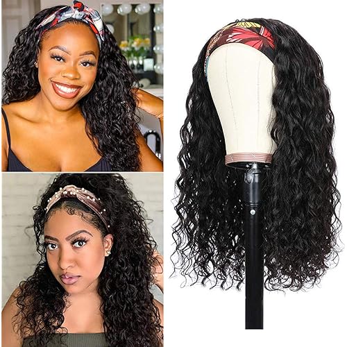 Headband Wigs Water Wave Human Hair For Black Women None Lace Front Wigs Brazilian Virgin Hair Wet and Wavy Headband Human Hair Wigs Glueless Machine Made Wigs 150% Density 22 Inch