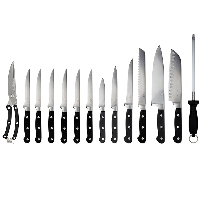 SU 14-Piece Deluxe Kitchen Knife Set with Wooden Block