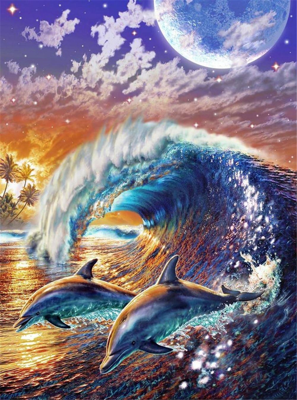 5D DIY Full Square Diamond Happiness Dolphin Embroidery Cross Stitch Rhinestone Mosaic Painting