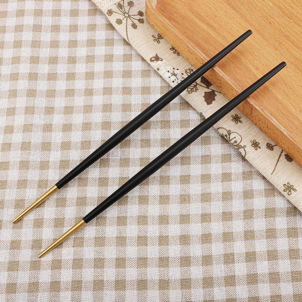 Stainless Steel Chopstick Set Japanese Sushi Gold Chopsticks Tableware Set(Black)
