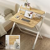 GreenForest Foldable Desk Oak No Assembly Small Desk with Monitor Shelf view 9