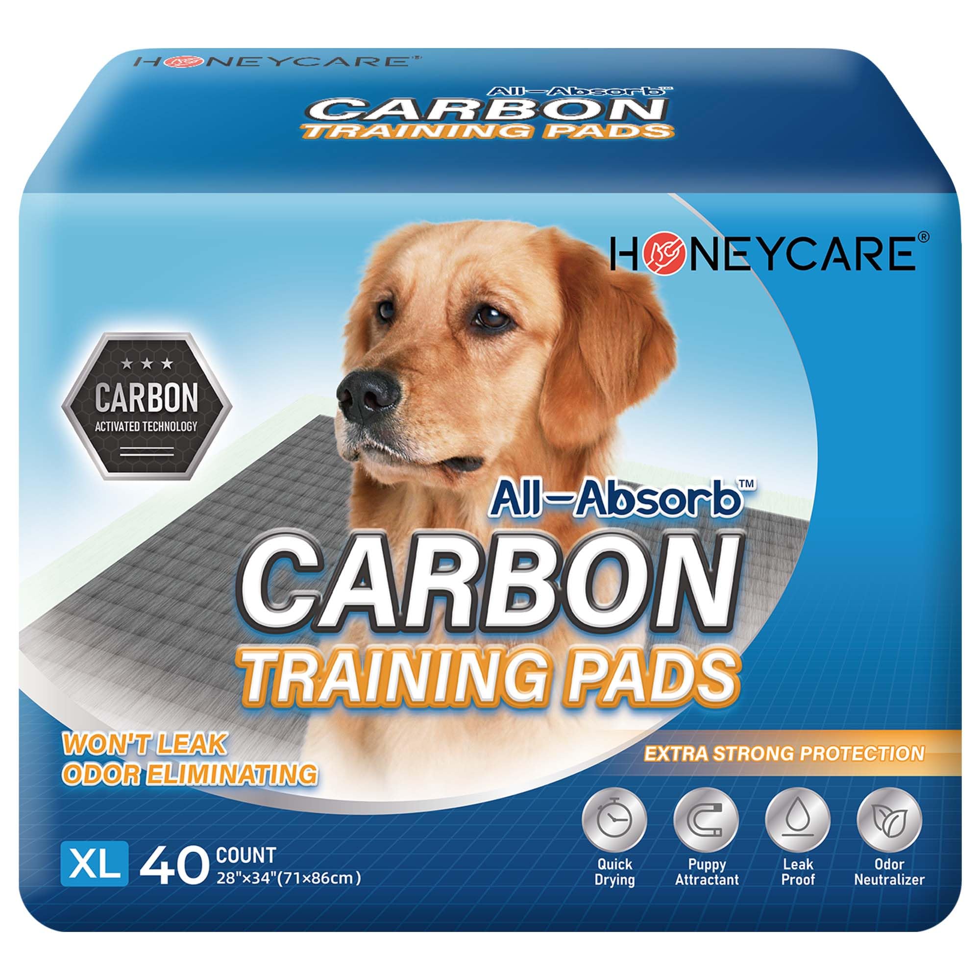 HONEY CARE All-Absorb Puppy Training Pads Dog Potty Pads Absorb Eliminating Urine Odor, Jumbo-Size Charcoal Puppy Pee Pad (Carbon, XL 28x34 inch, 40ct) (Pack of 4) Image