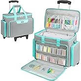 LEFOR·Z Rolling Sewing Machine Case with Wheels,Sewing Machine Carrying Bag,Trolley Tote Bag Fits for Most Standard Singer,Brother,Janome Sewing Machine and Accessories,Grey/Green