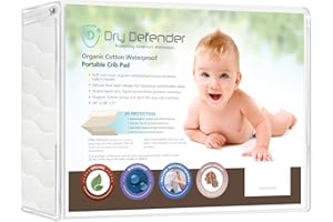 DRY DEFENDER Organic, Waterproof Natural Quilted Fitted Portable/Mini Crib Pad Cover