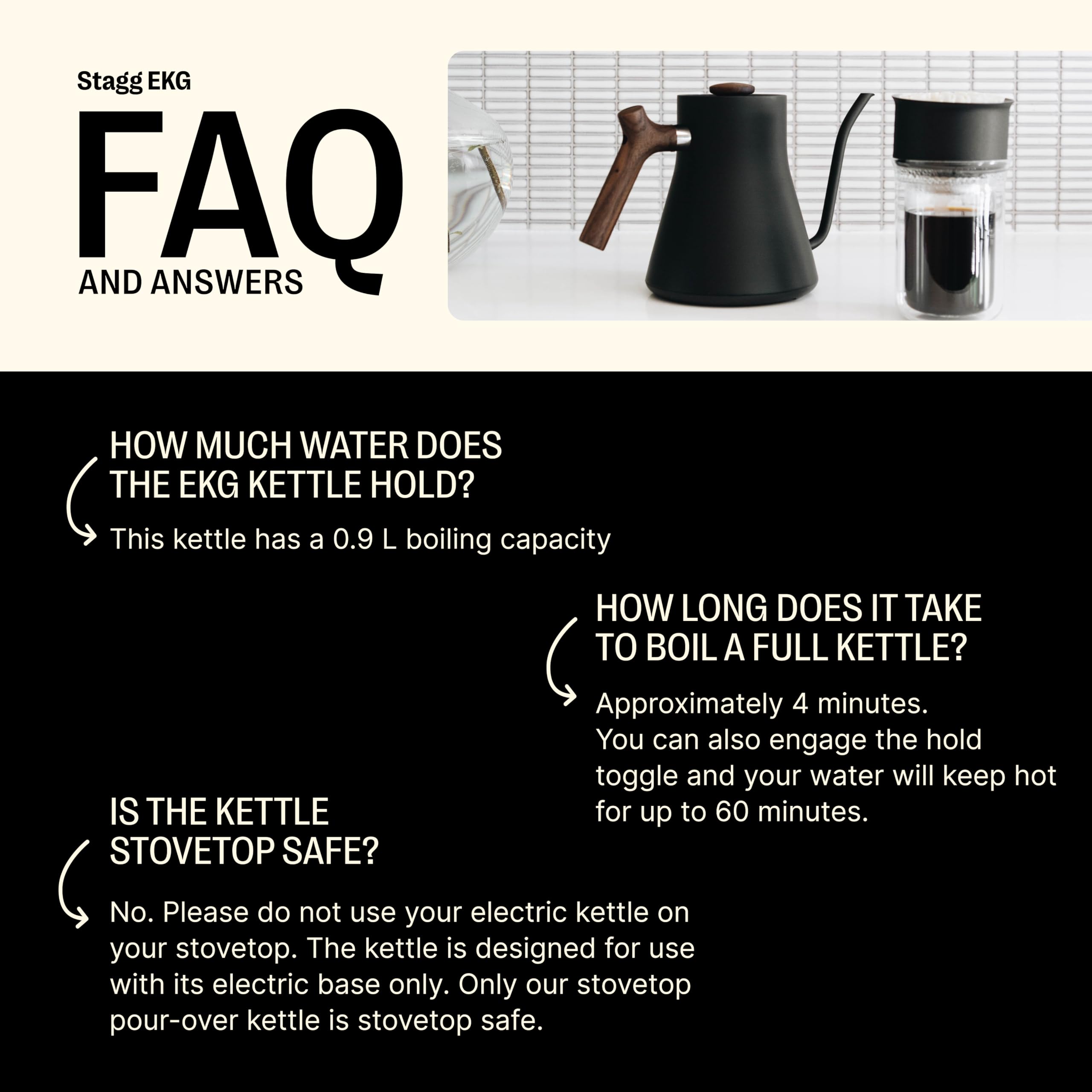 Fellow Stagg EKG Electric Gooseneck Kettle - Pour-Over Coffee and Tea Kettle - Stainless Steel Water Boiler - Quick Heating for Boiling Water - Matte Black With Walnut Handle