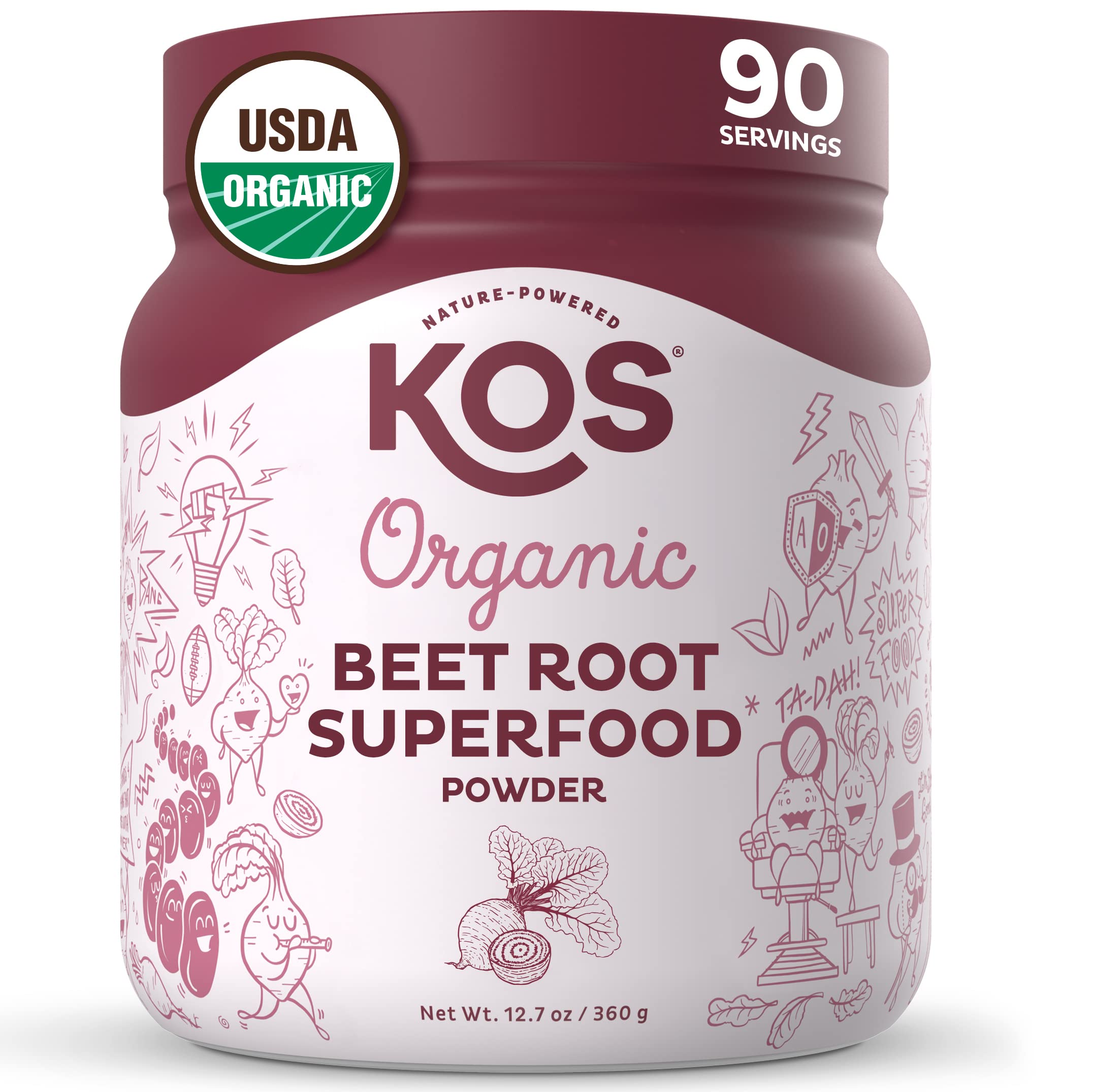 KOS Organic Beet Root Powder - USDA Certified, Non-GMO, Gluten & Soy Free - 90 Servings