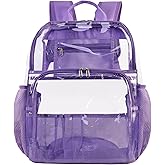 GiMiUiTo Clear Backpacks for School,18'' Large Clear Backpack Heavy Duty Clear Backpack See Through Backpack Clear Bookbag for Student,School,Work,Travel,Light Purple