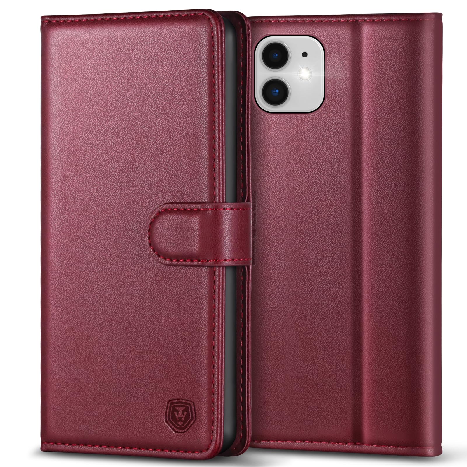 Kuafcase Compatible for iPhone 11 Case with 4 Card Slots Magnetic Closure Kickstand Shockproof Protective Phone Case Compatible for iPhone 11 - Wine Red — image 1