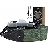 Padwa Lifestyle Dark Green Camera Strap - 2" Wide Cotton Woven Genuine Leather Head Camera Straps,Complimentary 2 Pcs Quick Release Clips for All DSLR/SLR Cameras, Binoculars and Drone Remote Control