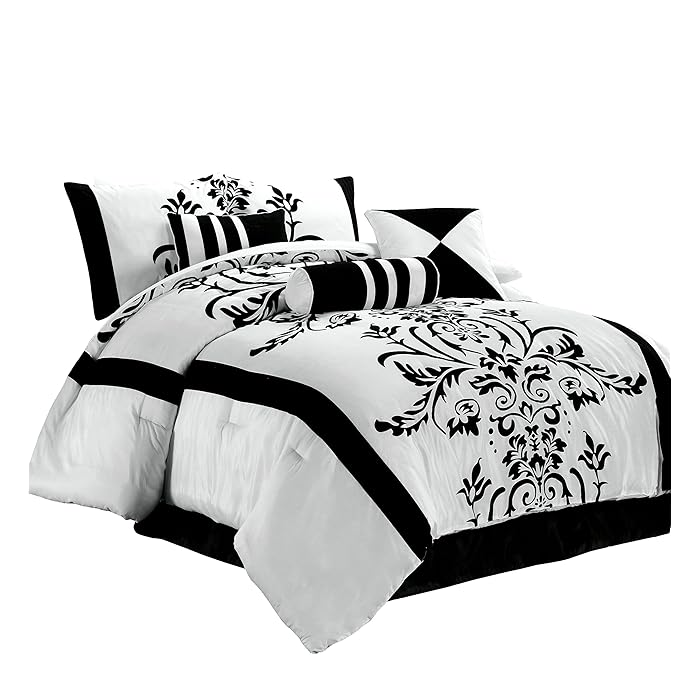 Buy Chezmoi Collection Nobility 7Piece White/Black Flocked Floral