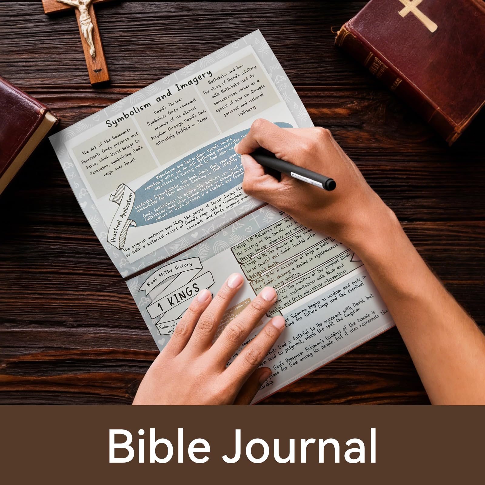 66 Page Bible Study Guide, Christian Notebook for Scripture Study with Guided Prompts, Bible Study Supplies & Bible Study Journal, Daily Devotionals, Enhanced Large Print(Supporting Elderly Readers) (Brown)