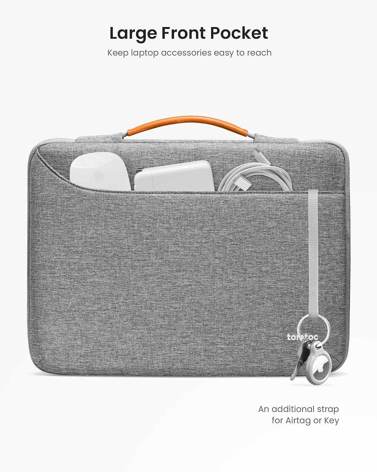 Front pocket of laptop sleeve with accessories
