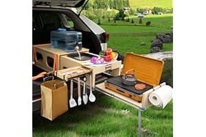 SHIWAGIN Overland Kitchen Slide-Out System, All-in-One Camp Kitchen Box with Sink, Chopping and Cooking Features, Folding Camping Table for SUV, Overlanding & Car Camping, Quick 1-Minute Setup