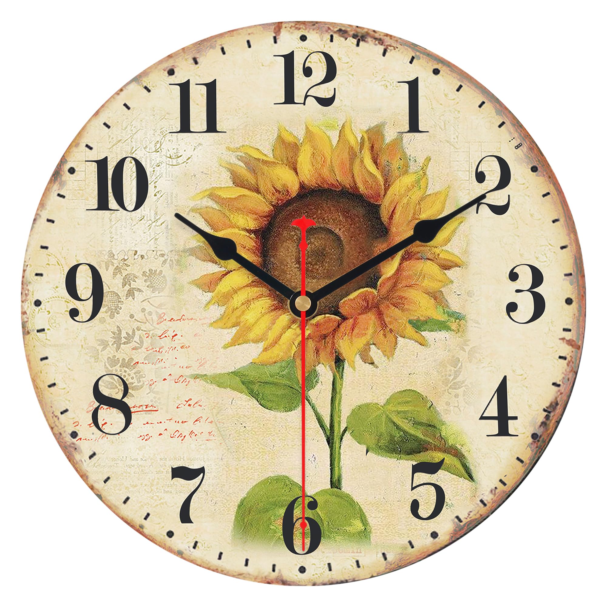 VIKMARI Summer Sunflower Wall Clock, Vintage Unusual Kitchen Clocks, Silent Decorative Retro Rustic Wall Clocks for Living Room Bedroom Bathroom Dining Room, 12 Inch