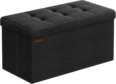 SONGMICS MAZIE Collection Storage Ottoman Bench 76 cm Ink Black LSF047B51