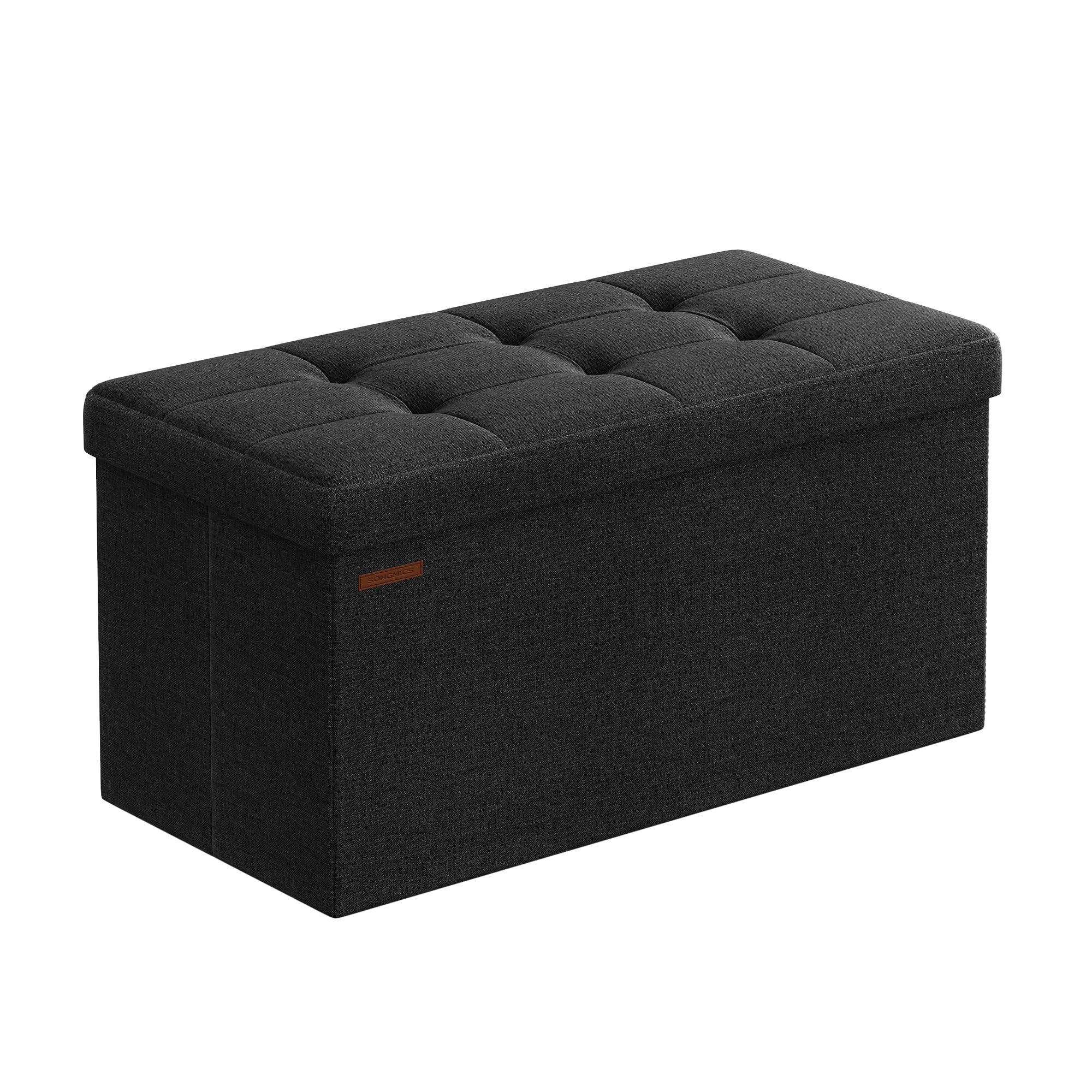 SONGMICS Sitzhocker mit Stauraum, klappbare Sitzbank, 38 x 76 x 38 cm Fußbank, Aufbewahrungsbox, bis 300 kg belastbar, für Wohnzimmer Schlafzimmer Flur, tintenschwarz LSF047B01