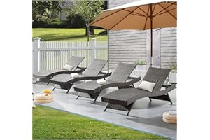 Asifom 79'' Outdoor Wicker Reclining Lounge Chair Long Reclining Chaise Lounge Set Patio Rattan Double Chaise Lounge Lawn Sunbathing Chairs Beach Pool Backrest Recliners Set of 4