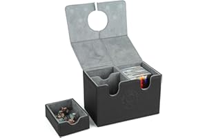 Arkeiliy Double Deck Box with Dice Tray, Mtg Deck Box with 50 Card Sleeve, 200+ Storage Card Deck Box for TCG/MTG, Premium Double Deck Box for Trading Card Games Yugioh and More (Black)