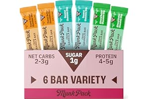 Munk Pack Chewy Granola Bars - 4-5g Protein, 1g Sugar with Allulose, 2-3g Net Carbs, Low Sugar, Gluten Free and Low Glycemic Snacks - 6 Pack