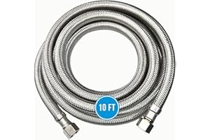 HIPPOHOSE 10 FT Braided Stainless Steel Water Supply Line Hose - 3/8 Inch x 3/8 Inch Compression Connections - Extra Long Dishwasher Water Hose, Faucet Supply Line Hose (10 Foot)
