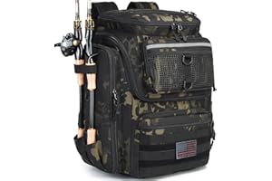HAMBOLY Fishing Backpack with Rod Holders, 40L Tackle Box Backpack for Fishing Gear, Waterproof Fishing Bag for Men