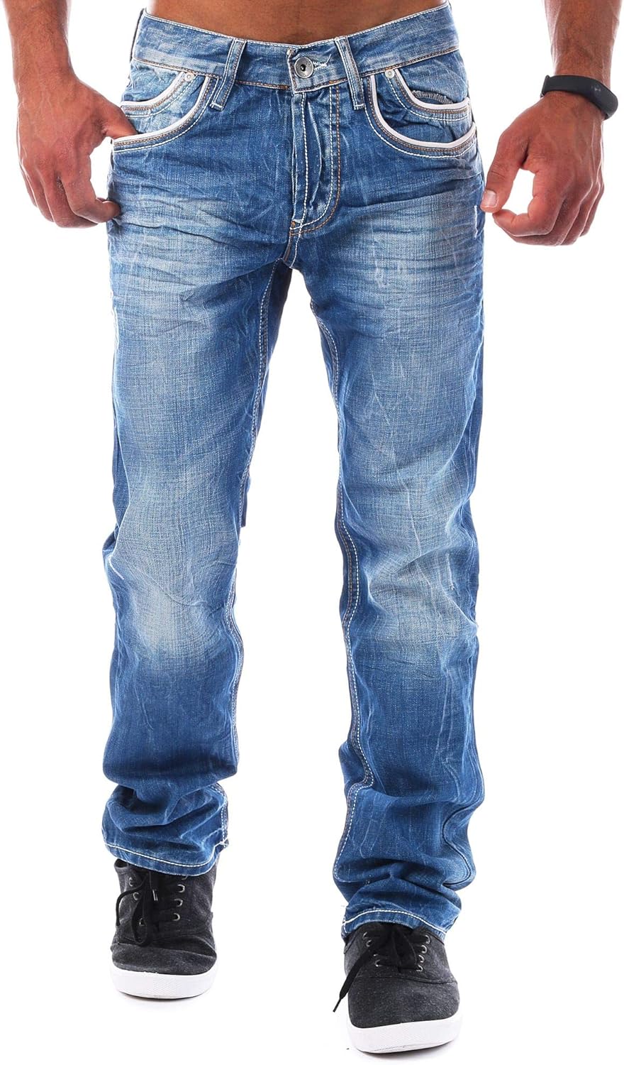 Cipo & Baxx Men's Denim Jeans Trousers Contrast Look Stitching Vintage Look Straight Leg Cut