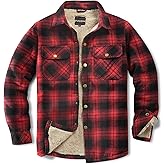 Puwasa Men's Sherpa Lined Cotton Flannel Shirt Jacket Plaid Button Up Jacket Coat for Men with Pocket