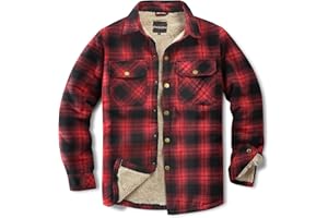 Puwasa Men's Sherpa Lined Cotton Flannel Shirt Jacket Plaid Button Up Jacket Coat for Men with Pocket