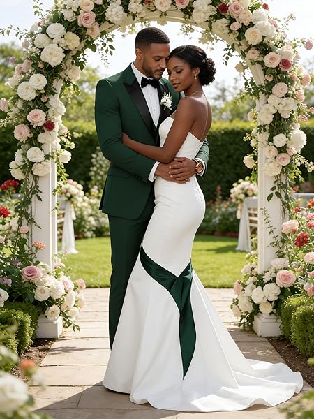 TIJOFA DARK GREEN DOUBLE BREASTED SUIT MEN 3 PIECE SLIM FIT SUIT WEDDING PROM SUITS FOR MEN FORMAL ELEGANT DARK GREEN SUITS MENS BLAZER VEST PANTS HOMECOMING DINNER PARTY TUXEDO XS
