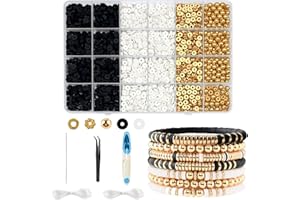 SEMATA Friendship Bracelet Making Kit for Women White & Black Clay Beads - Gold Beads for Bracelets Making & Jewelry Making