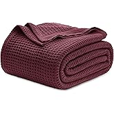 Bedsure Gentlesoft 100% Cotton Blanket Queen Size for Bed - Breathable and Soft for Spring Summer, Thick Cozy Waffle Weave Blanket Gifts for Women, Burgundy, 90x90 Inches
