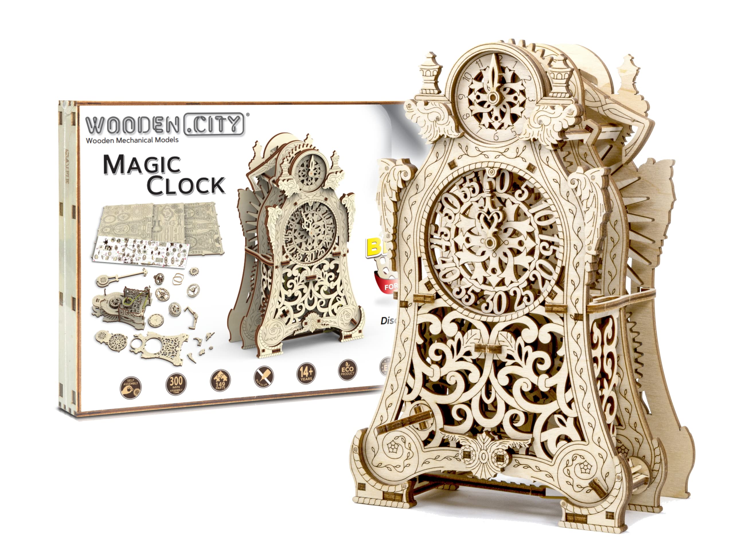 WOODEN.CITY Magic Clock - 3D Puzzles for Adults, 149-Piece Wooden Model Kits for Adults, Mechanical Pendulum Clock, Difficulty Level 4/5, Assembly Time 5H, Made in EU, Decor Element