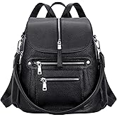 ALTOSY Leather Backpack Purse for Women Fashion Casual Handbag with Multi Pockets and Flap(S107 Black)