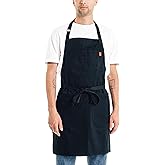 Caldo Daily Cotton Kitchen Apron for Cooking- Mens and Womens Professional Chef or Server Bib Apron - Adjustable Straps with Pockets and Towel Loop (Black)