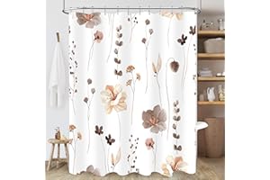 Youlifurm Brown Beige Floral Shower Curtain, Fall Fabric Shower Curtains for Bathroom, Boho Cute Farmhouse Art Autumn Waterpr