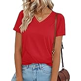 YUCOLEN T Shirts for Women Cotton Short Sleeve V Neck Basic Tees Soft Breathable UPF 50+ Tops for Summer Spring