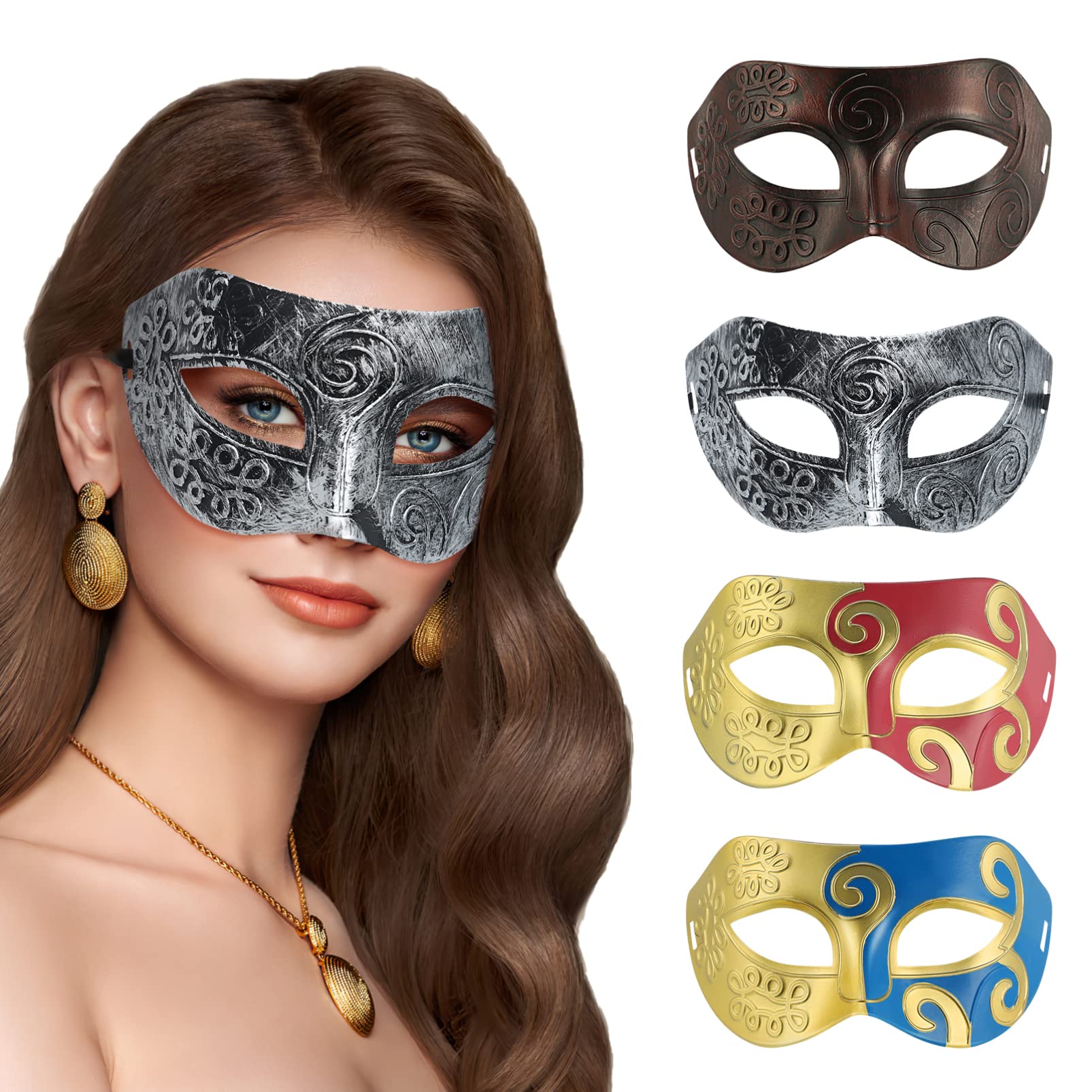 ABOOFAN 4Pcs Retro Masquerade for Men Mardi Gras Venetian for Fancy Dress Costume Halloween Party Acccessory