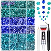 qiipii 2mm-6mm 3 Color Blue Series Crystal Resin Rhinestones w B7000 Jewelry Glue for Bedazzling Crafting Flatback Stones Gems Diamonds for Nails Face Eyes Makeup Tumblers Bottles DIY Crafts Clothes