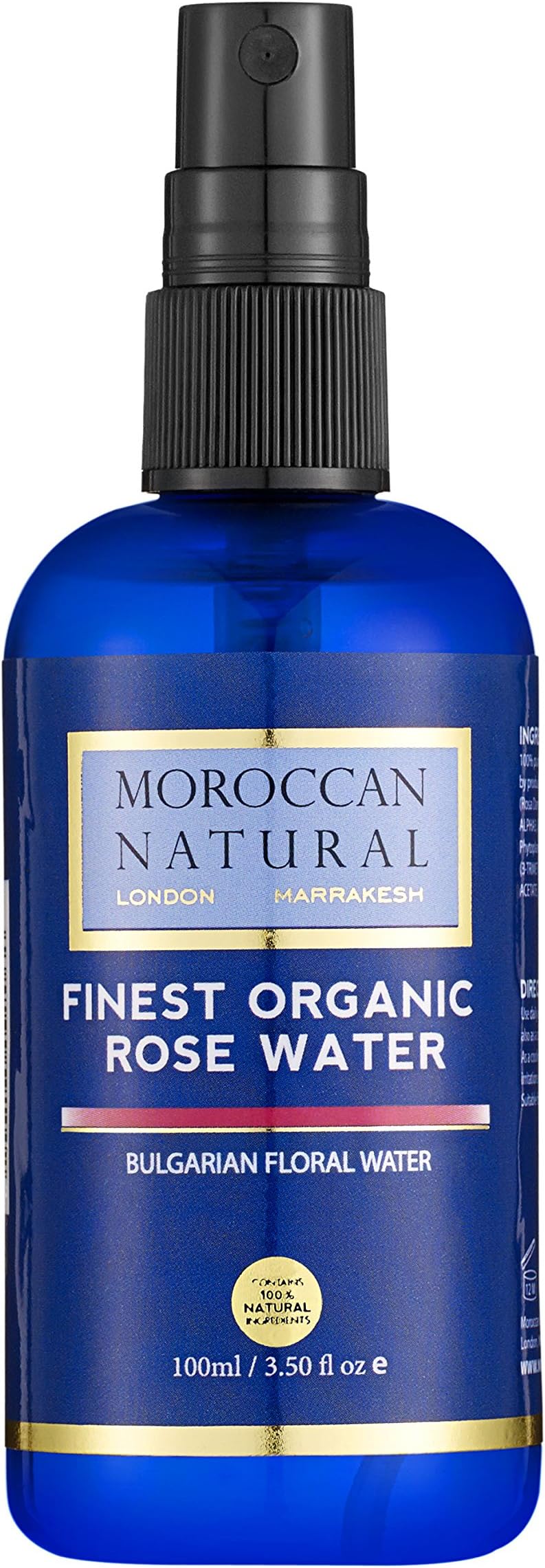 Organic by Moroccan Natural Finest Organic Bulgarian Rose Water, Alpha 3 Enriched 100ml